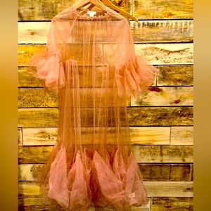 NWOT Anthropologie Maeve Tulle Sheer Maxi Dress Topper One Size Pink Z53